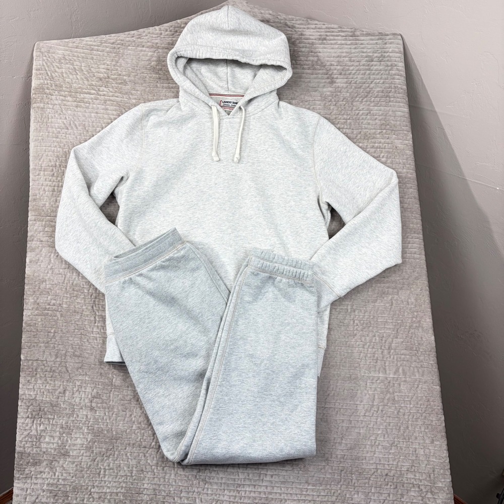 Lands‎ End Serious Sweats Hoodie and Sweatpants Set Gray Mens Large Tracksuit